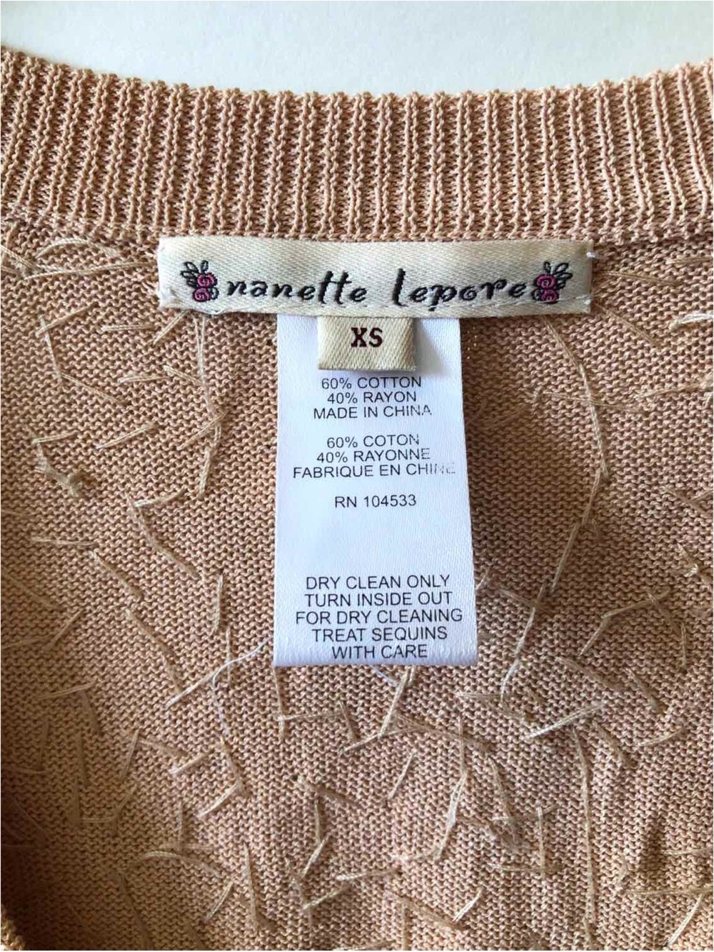 Nanette Lepore Sequin Embellished Beige Cardigan Size Xsmall - Picture 4 of 4